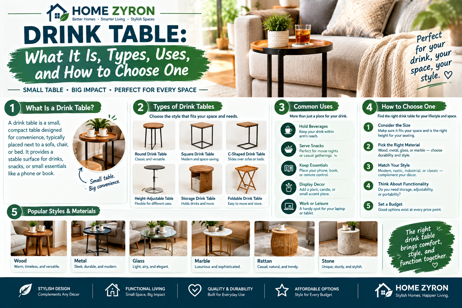 Drink Table: What It Is, Types, Uses, and How to Choose One